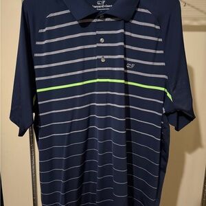 Vineyard Vines Men's Navy and Gray Striped Polo